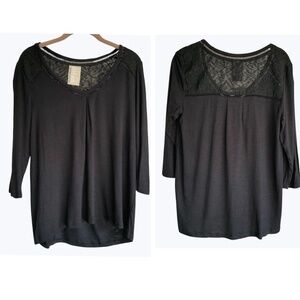 Dolan Left Coast Maisey Black Jersey V Neck Lace Mesh Insert Top SZ S